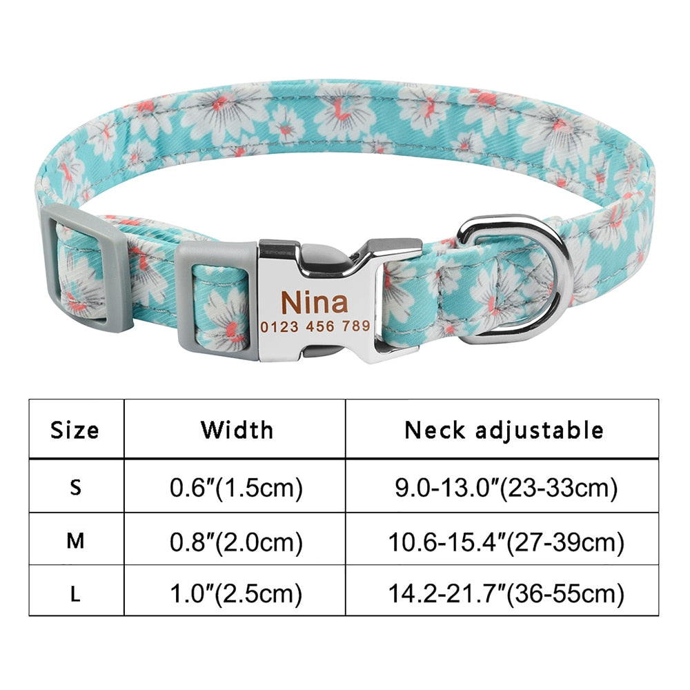 Adjustable nylon dog collar with name ID tag - Free engraving