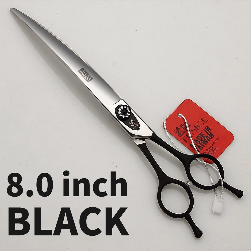 Fenice 7.0 7.5 8.0 Inch Professional Black Grooming Scissors Curved Shear for Teddy/Pomeranian Dogs Pet Grooming Tools JP 440C