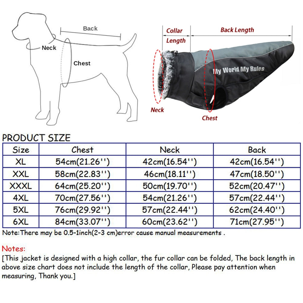 Large Dog Jacket Waterproof Fur Collar