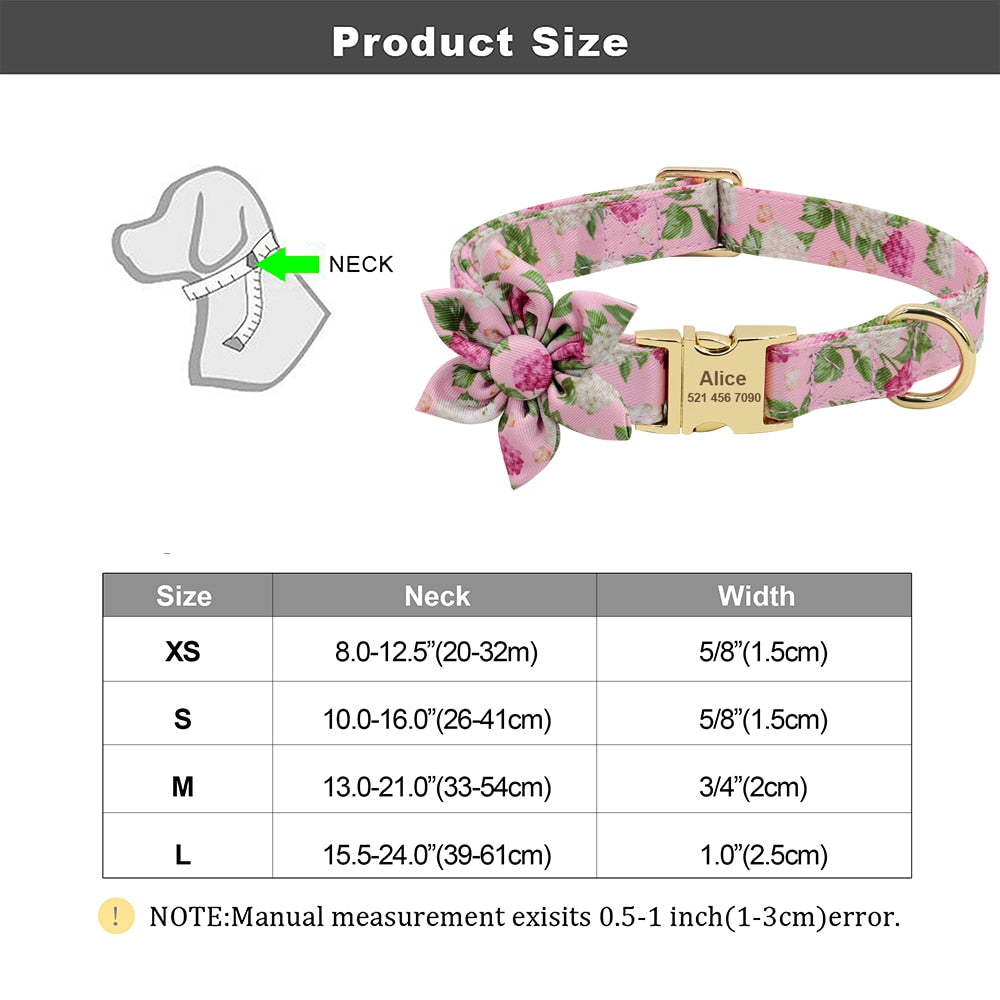 Personalized Dog ID Collar Nylon Engraved Pet Collars Necklace With Cute Flower Colorful Print