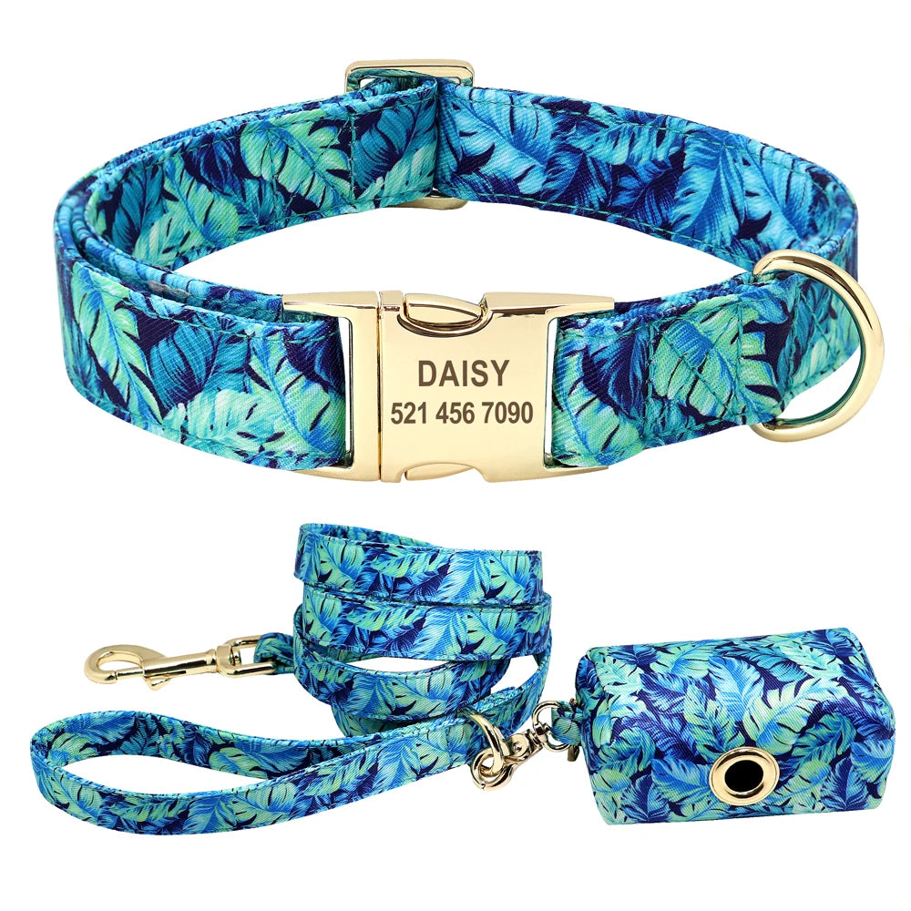 Personalised Dog Collar Leash with Bag