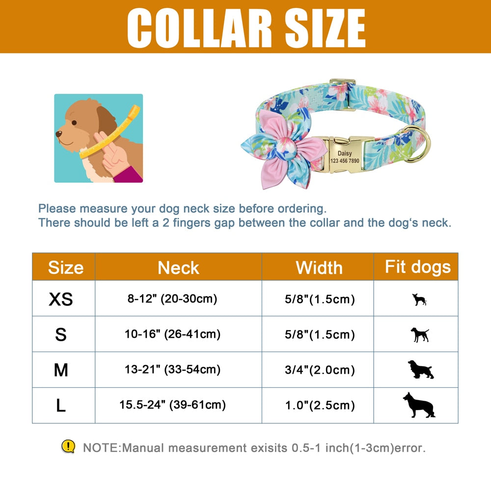 Personalized Dog ID Collar Nylon Engraved Pet Collars Necklace With Cute Flower Colorful Print