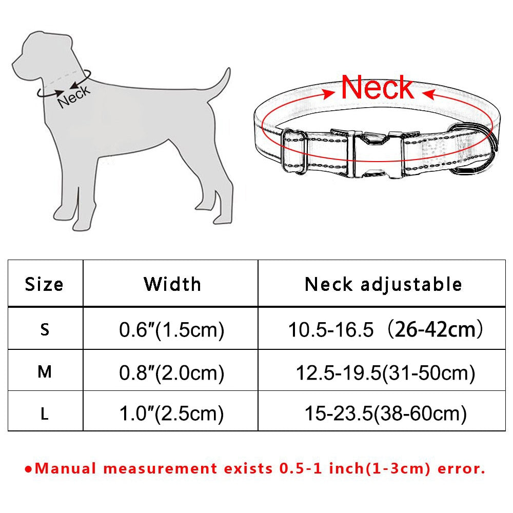 Adjustable nylon dog collar with name ID tag - Free engraving