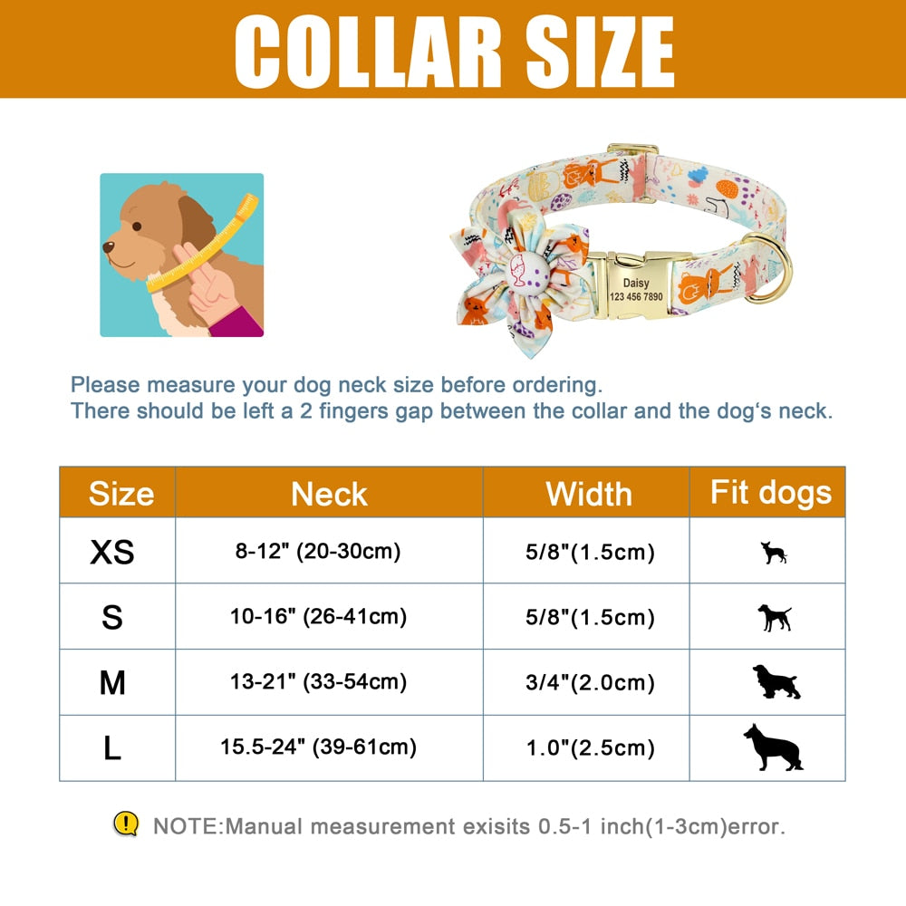 Personalized Dog ID Collar Nylon Engraved Pet Collars Necklace With Cute Flower Colorful Print