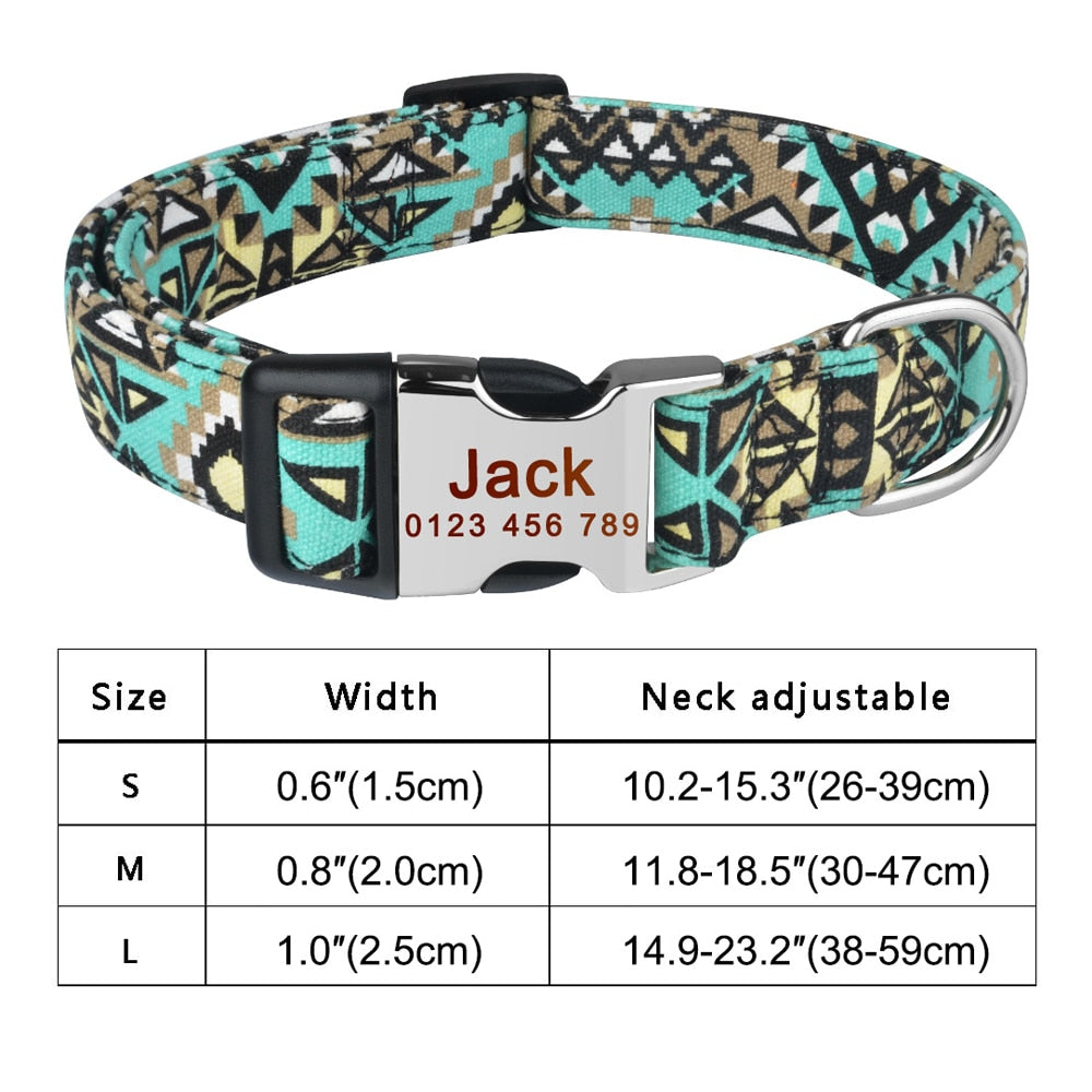 Adjustable nylon dog collar with name ID tag - Free engraving