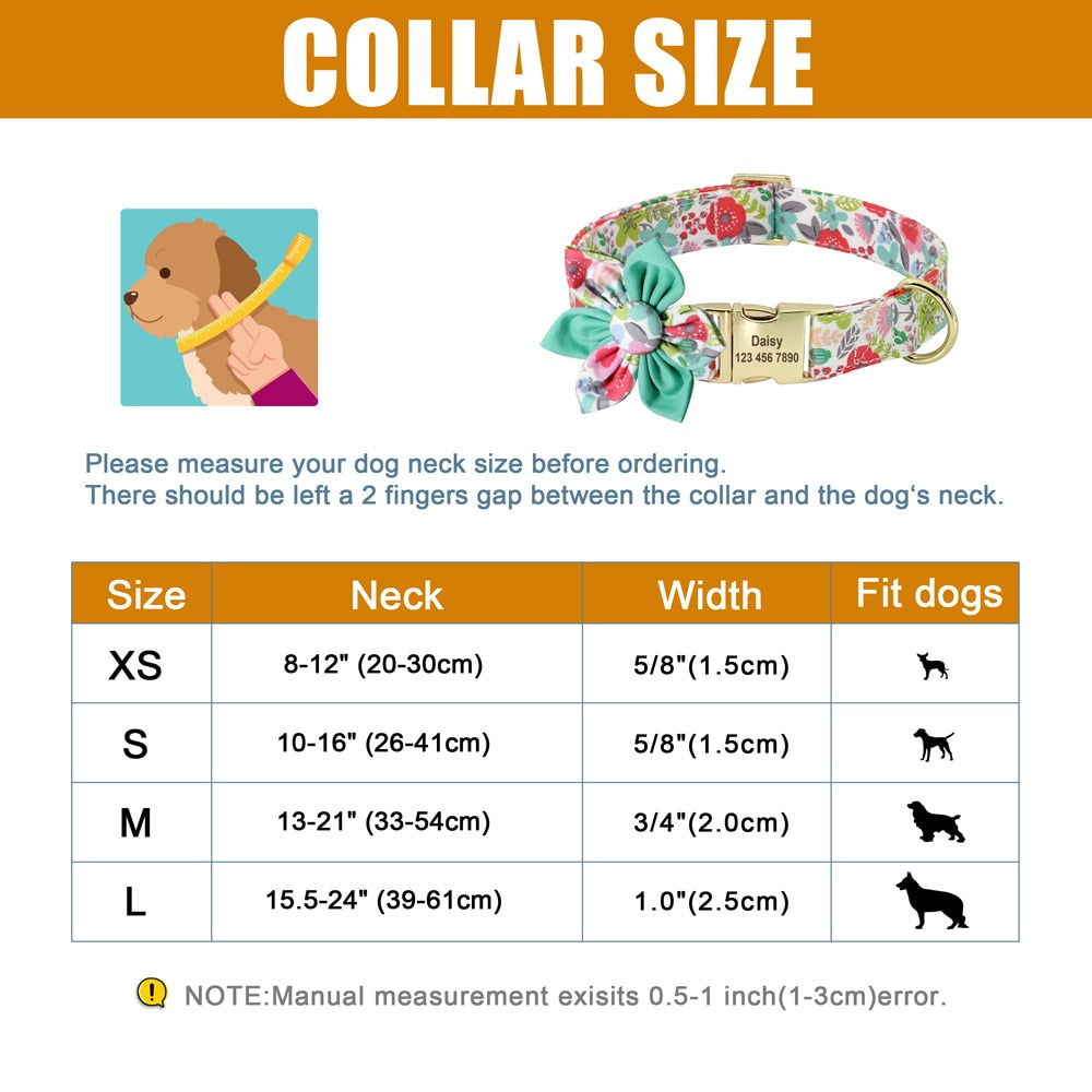 Personalized Dog ID Collar Nylon Engraved Pet Collars Necklace With Cute Flower Colorful Print