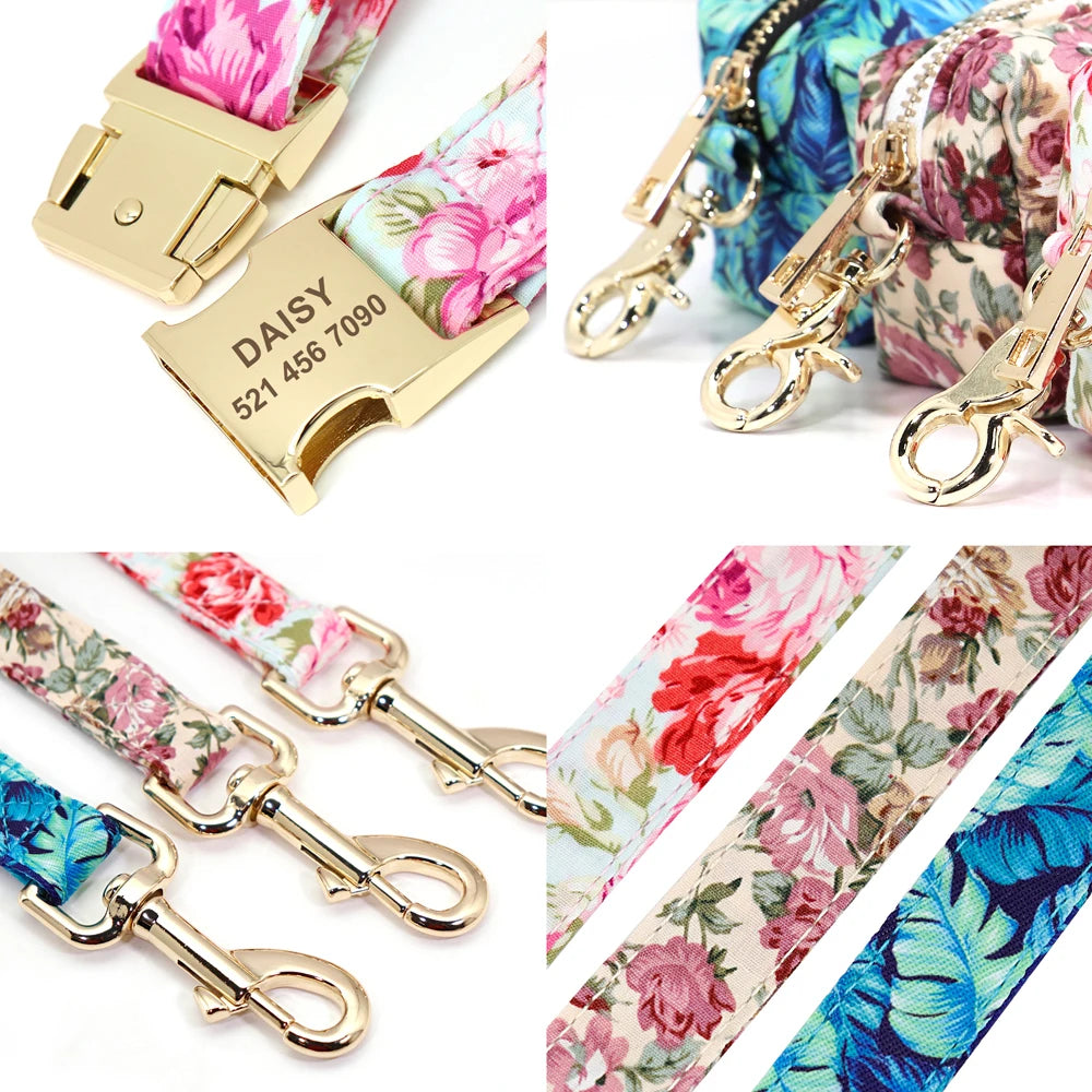 Personalised Dog Collar Leash with Bag