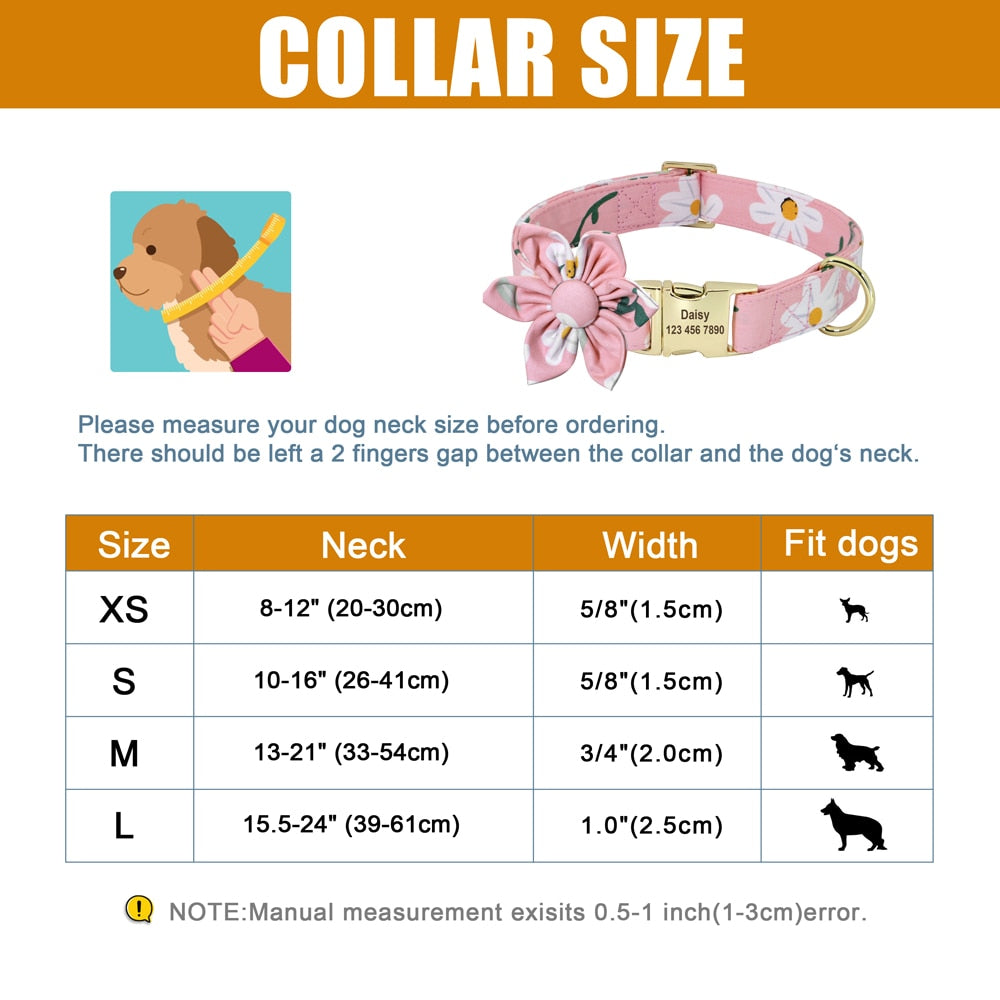 Personalized Dog ID Collar Nylon Engraved Pet Collars Necklace With Cute Flower Colorful Print