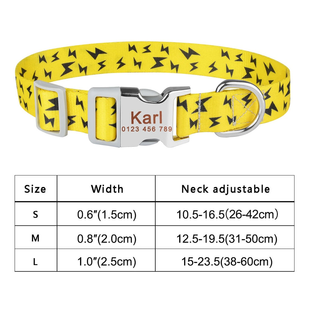 Adjustable nylon dog collar with name ID tag - Free engraving