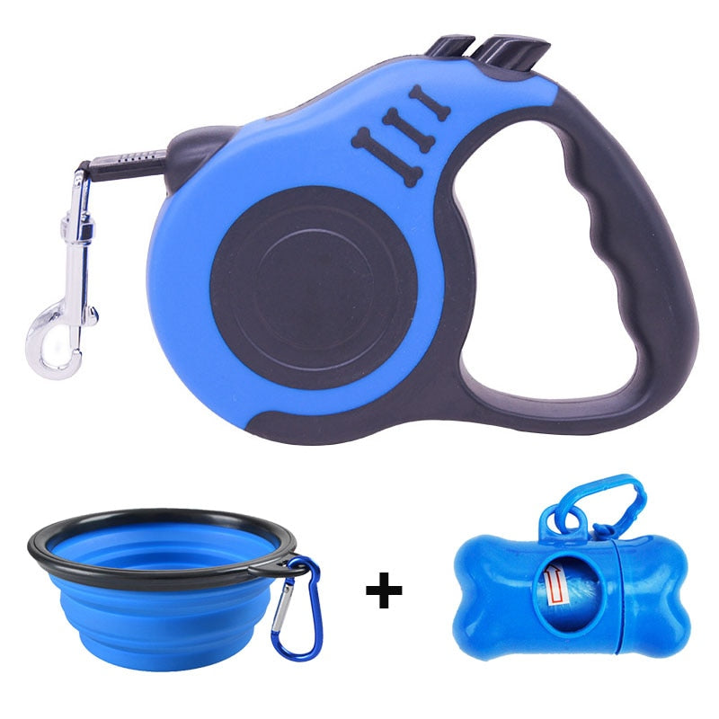 3m/5m Retractable Dog Leash Waste Bag Dispenser and Dog Bowl 3 in 1 set