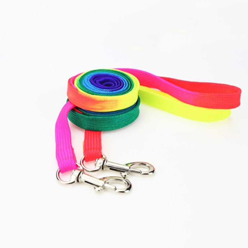 Colorful Rainbow Pet Dog Collar Harness Leash Soft Walking Harness Lead Colorful and Durable Traction Rope Nylon 120cm