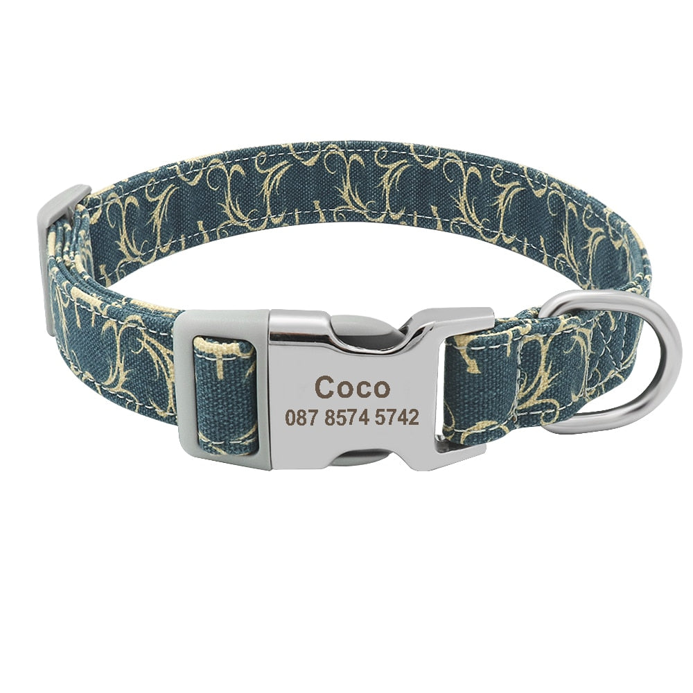 Custom Dog Collar Nylon Floral Engraved Pet Collar