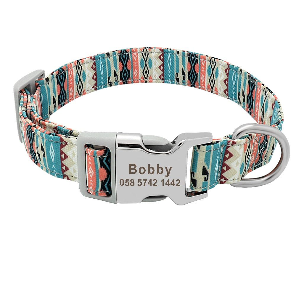 Custom Dog Collar Nylon Floral Engraved Pet Collar