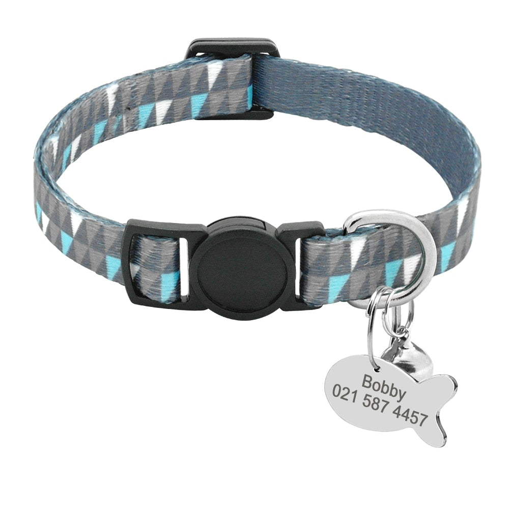 Quick Release Cat Collar With Bell  Free Engraved Fish ID Tag Nameplate