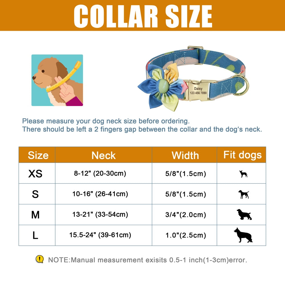 Personalized Dog ID Collar Nylon Engraved Pet Collars Necklace With Cute Flower Colorful Print