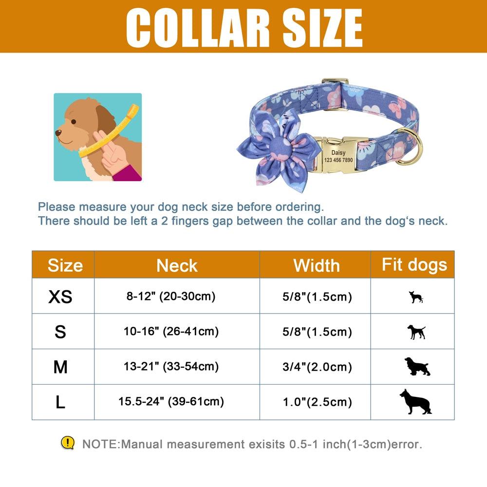 Personalized Dog ID Collar Nylon Engraved Pet Collars Necklace With Cute Flower Colorful Print