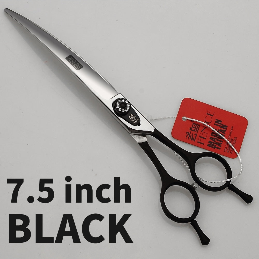 Fenice 7.0 7.5 8.0 Inch Professional Black Grooming Scissors Curved Shear for Teddy/Pomeranian Dogs Pet Grooming Tools JP 440C