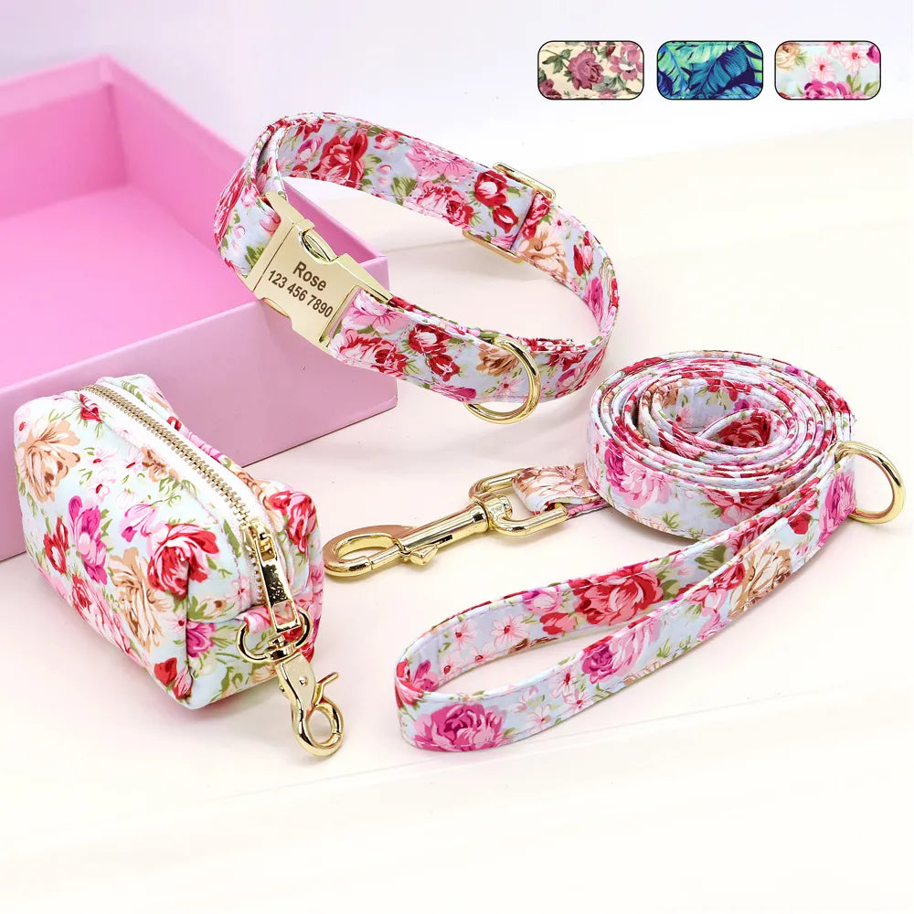 Personalised Dog Collar Leash with Bag