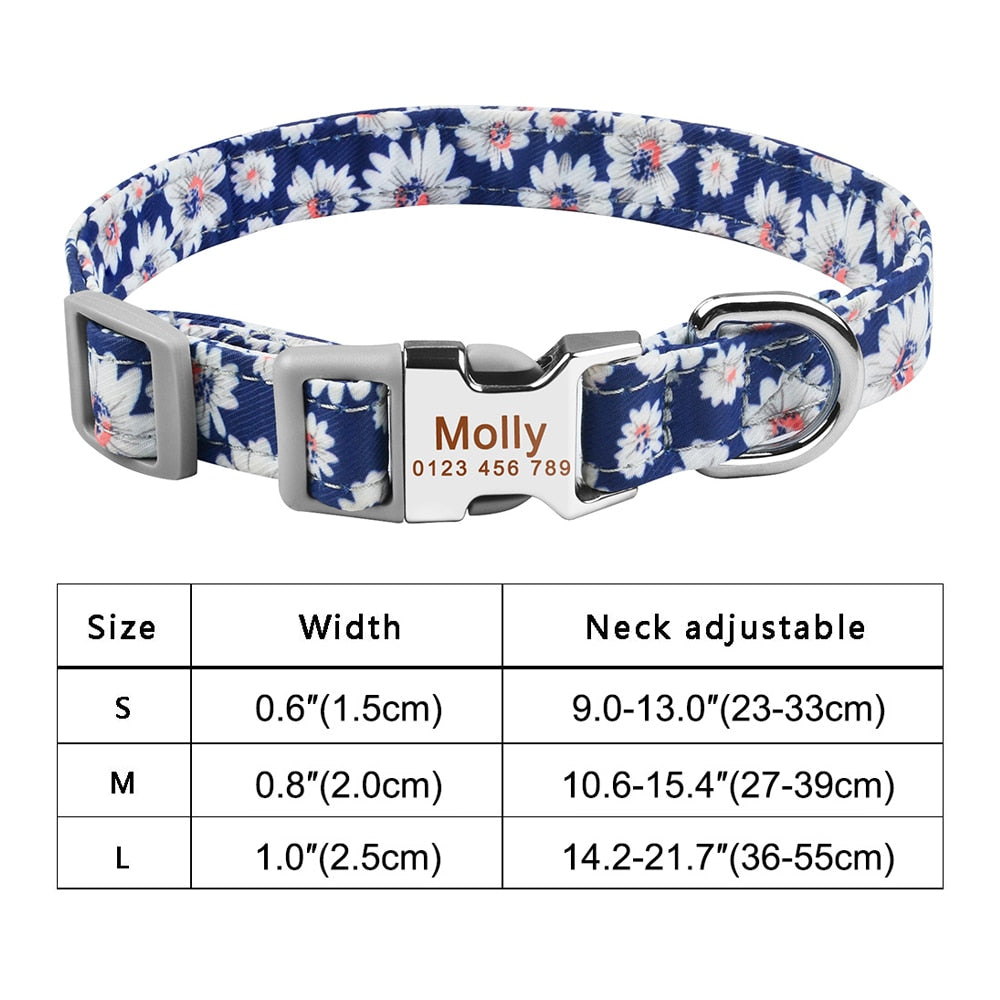 Adjustable nylon dog collar with name ID tag - Free engraving