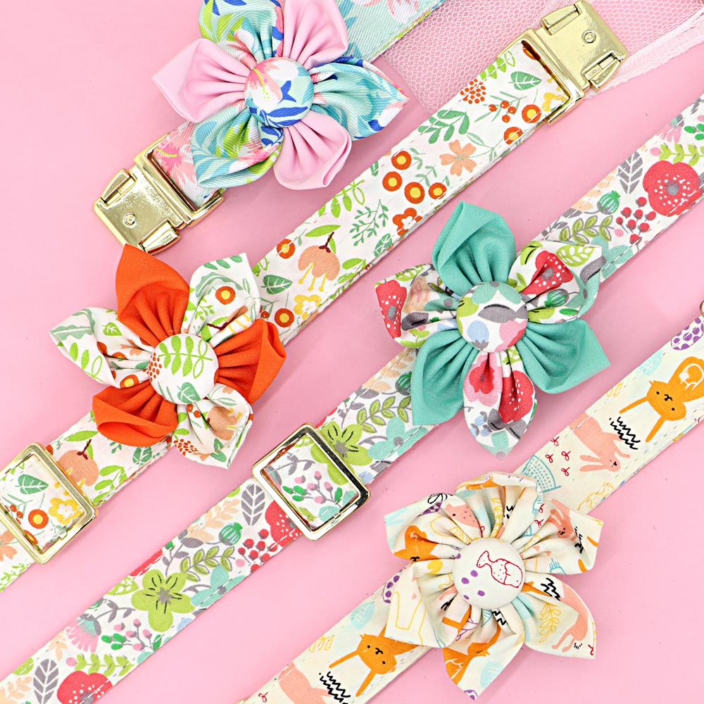 Personalized Dog ID Collar Nylon Engraved Pet Collars Necklace With Cute Flower Colorful Print