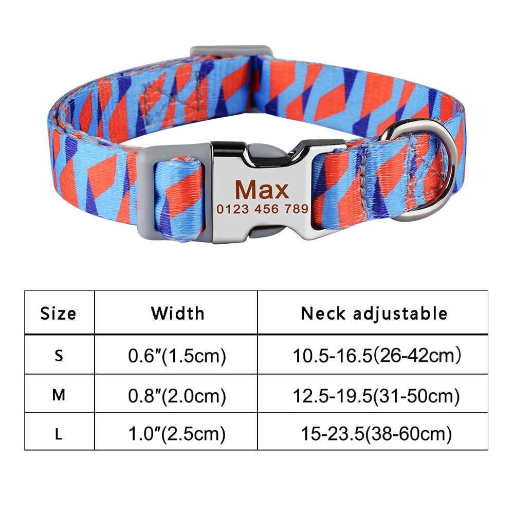 Adjustable nylon dog collar with name ID tag - Free engraving