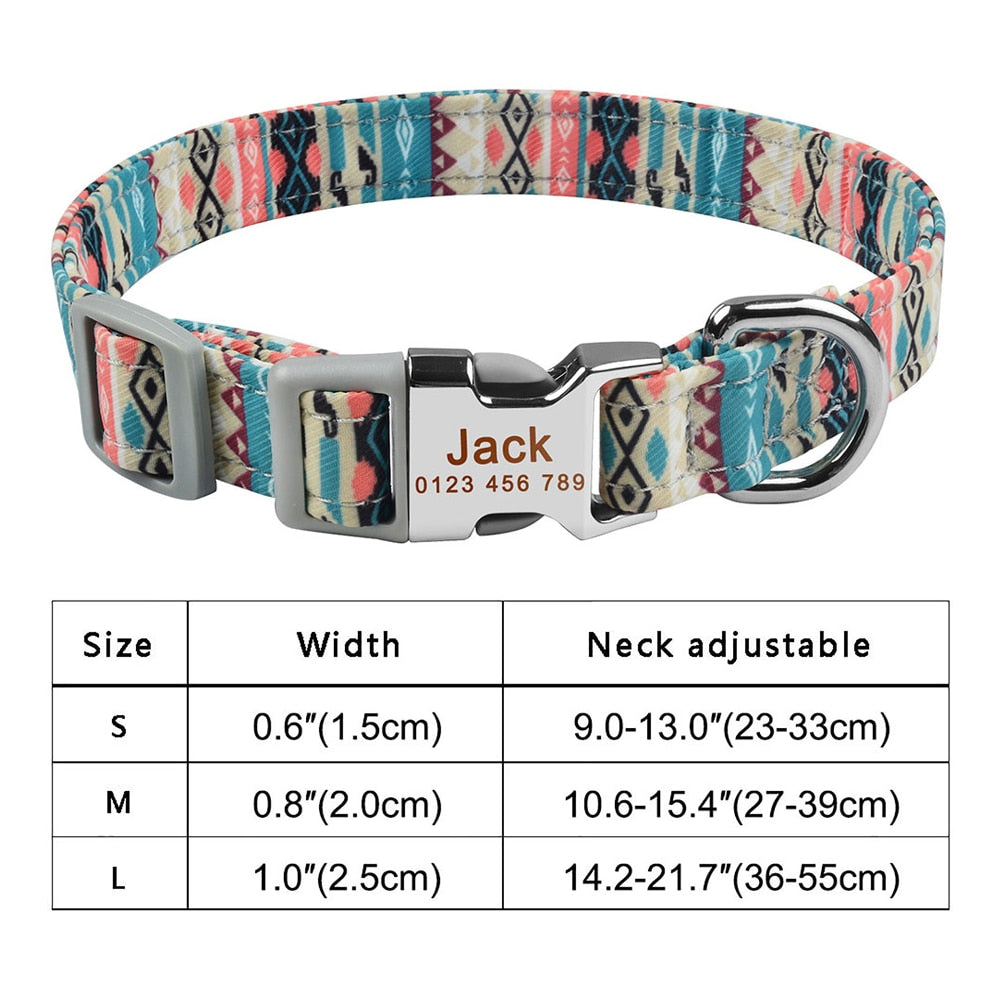 Adjustable nylon dog collar with name ID tag - Free engraving