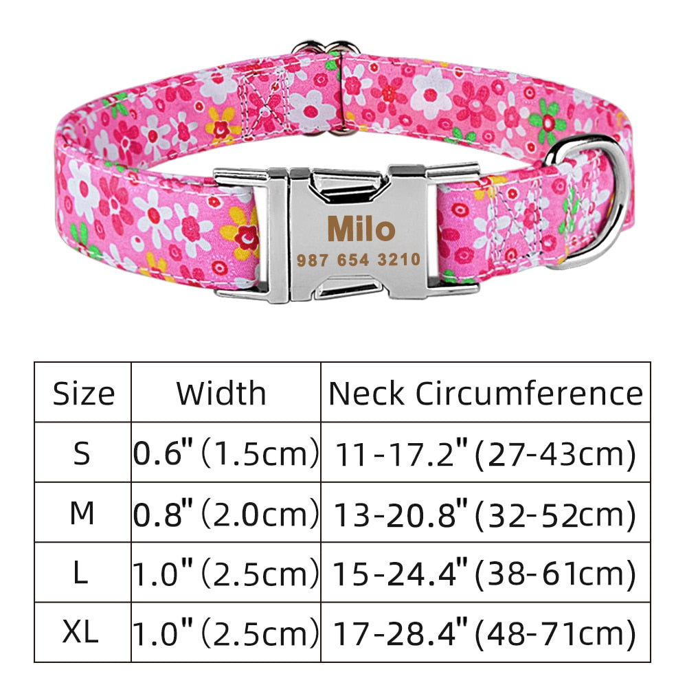 Adjustable nylon dog collar with name ID tag - Free engraving