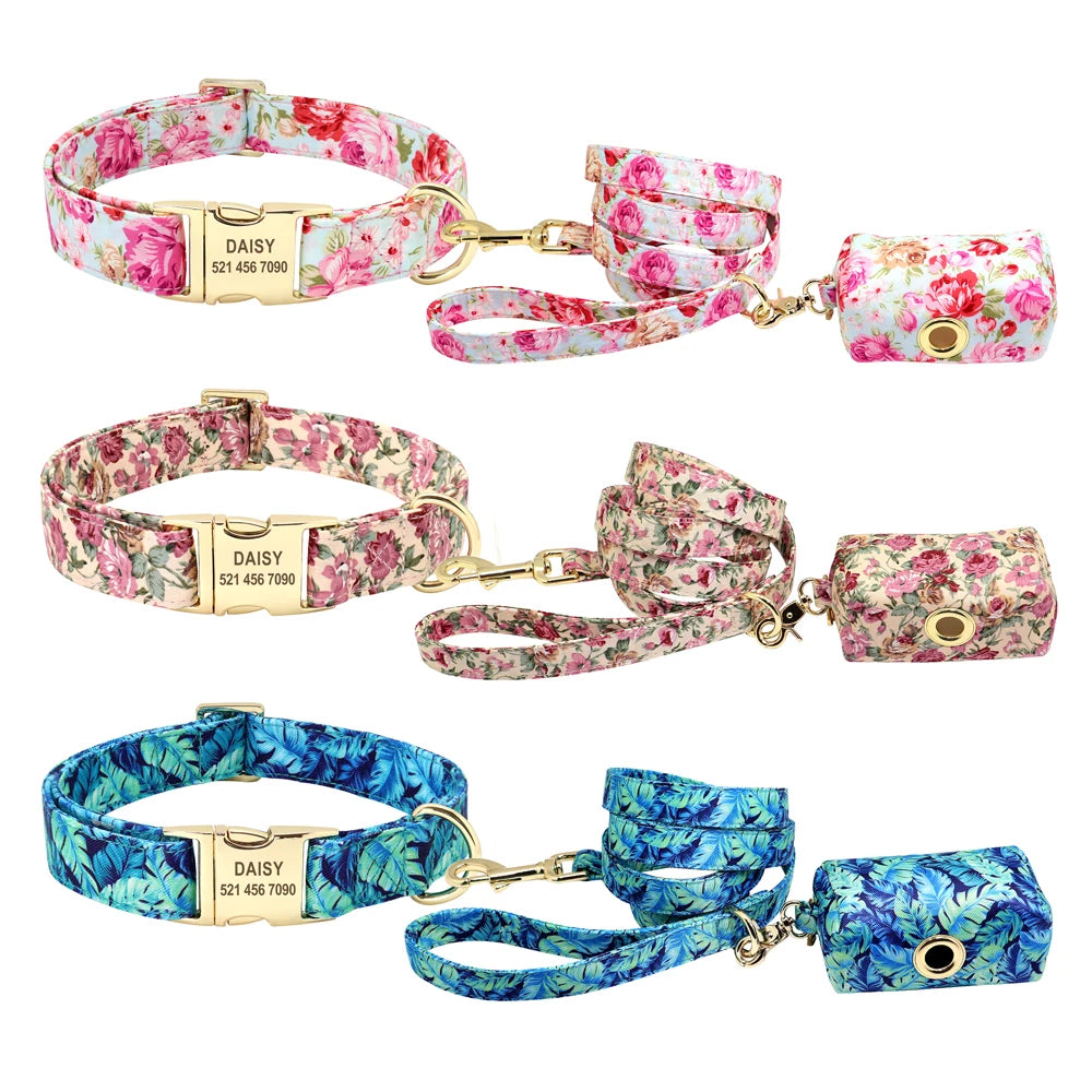 Personalised Dog Collar Leash with Bag