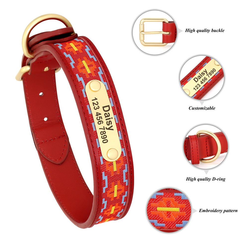 Ethnic Embroidery Personalized Dog Collar