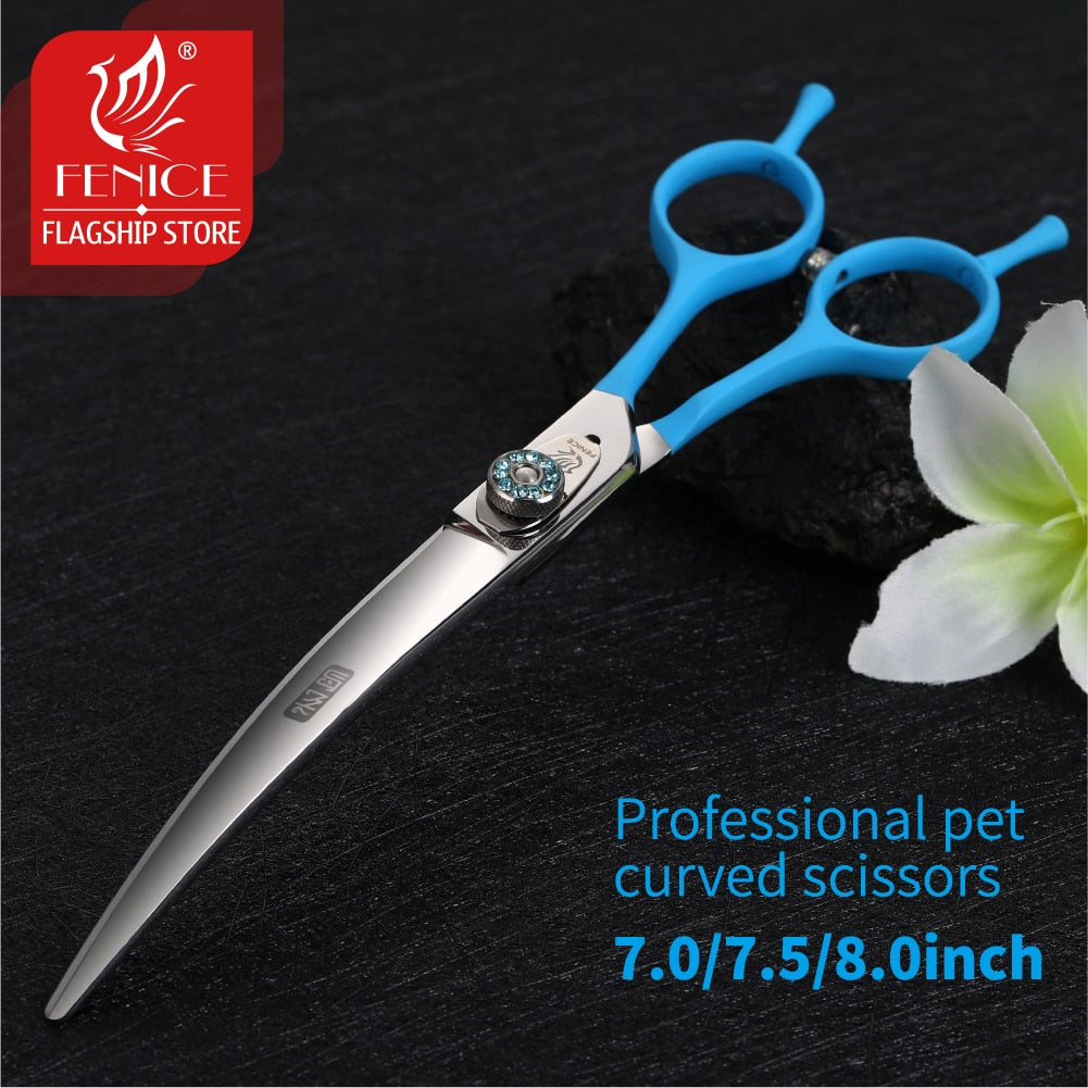 Fenice 7.0 7.5 8.0 Inch Professional Black Grooming Scissors Curved Shear for Teddy/Pomeranian Dogs Pet Grooming Tools JP 440C