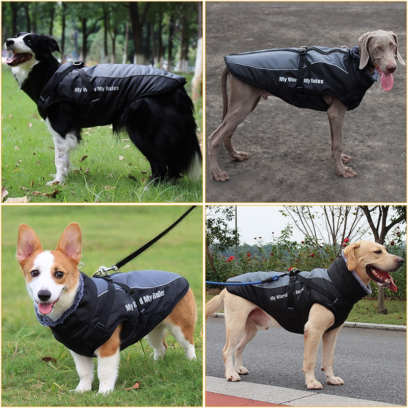 Large Dog Jacket Waterproof Fur Collar