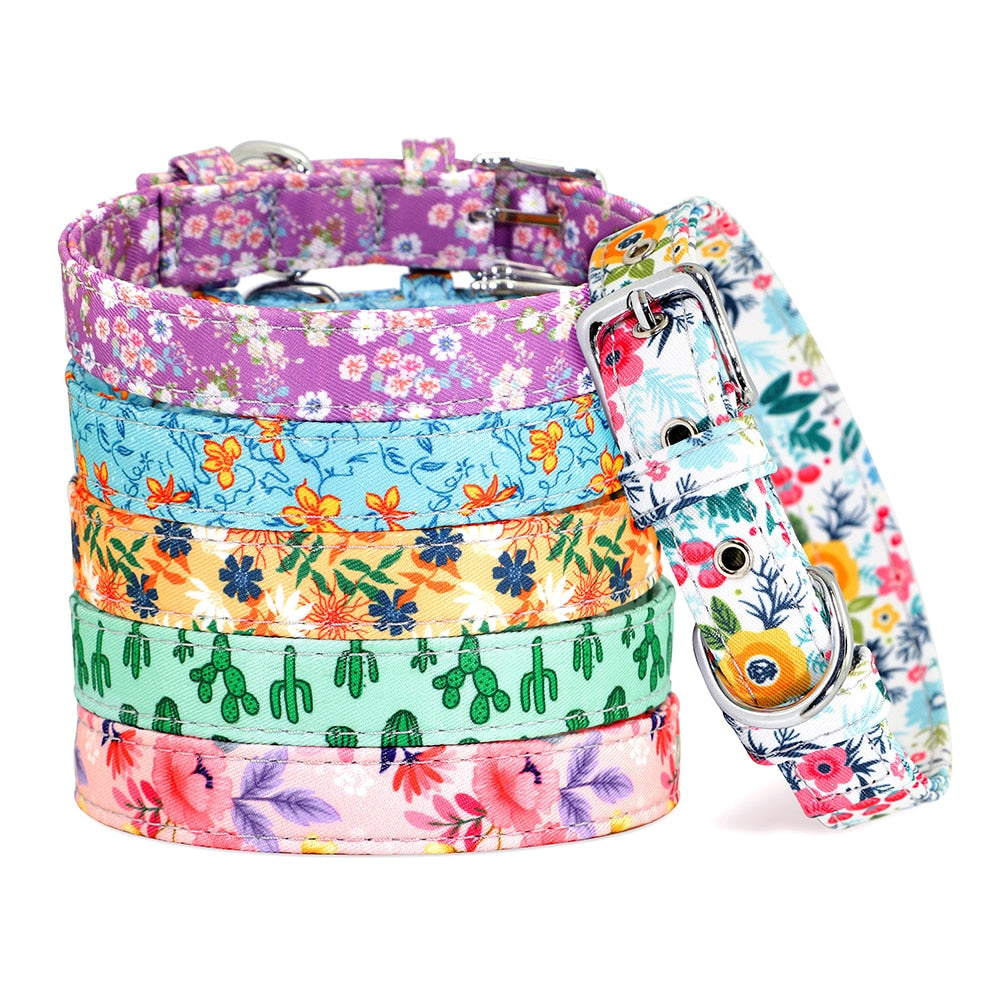 12 Styles Nylon floral printed dog collar