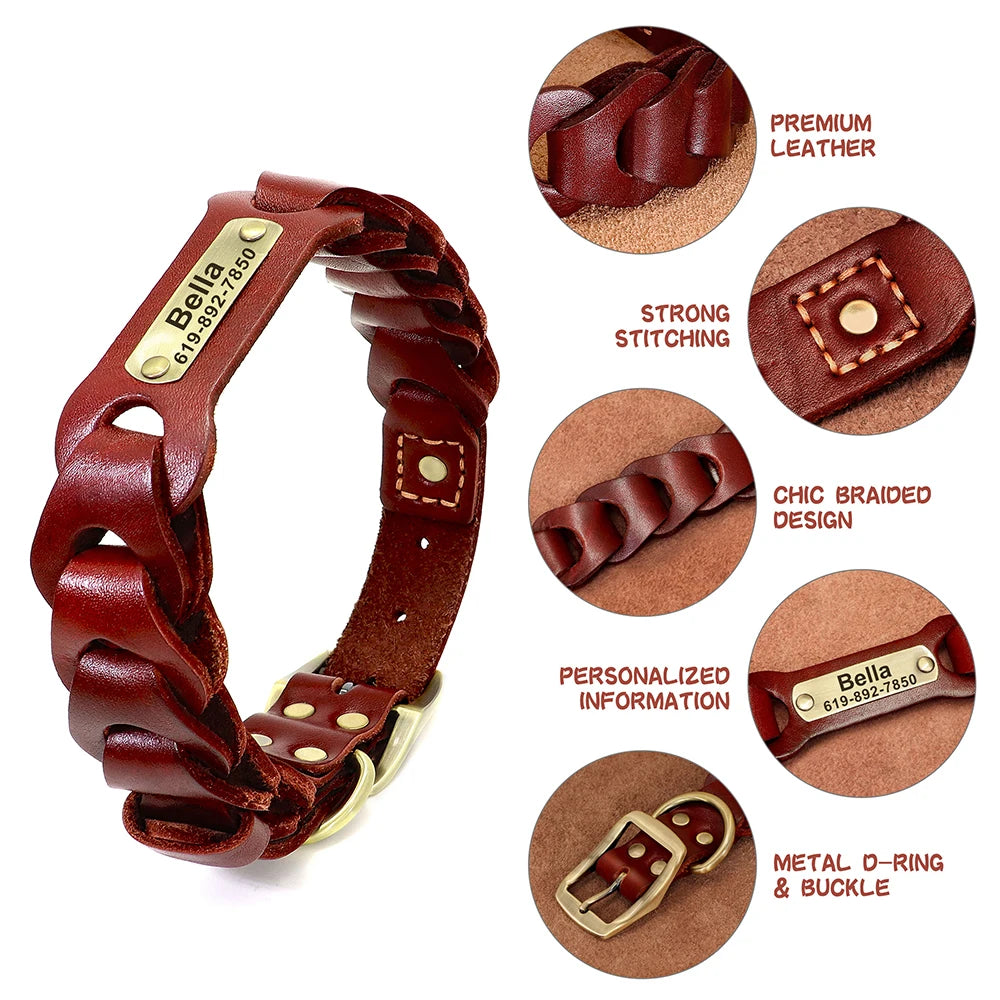 Genuine Leather ID Collars for Dogs -  Free Engraving