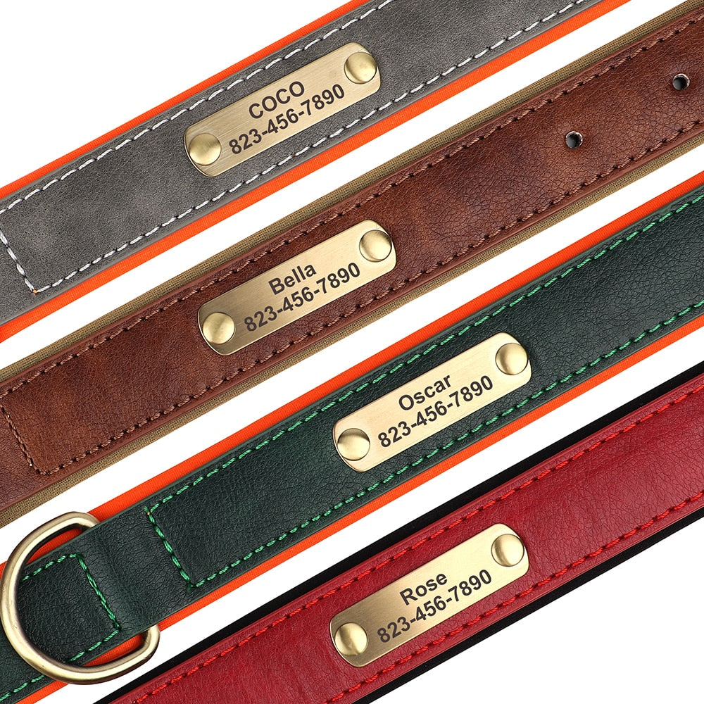 Personalized Dog Collar Leash Custom PU Leather Dog Tag Collars Free Engraved Nameplate