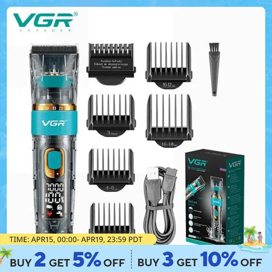 VGR Hair Clipper Transparent Hair Trimmer Waterproof High Speed Hair Cutting Machine Rechargeable with Travel Lock V-695