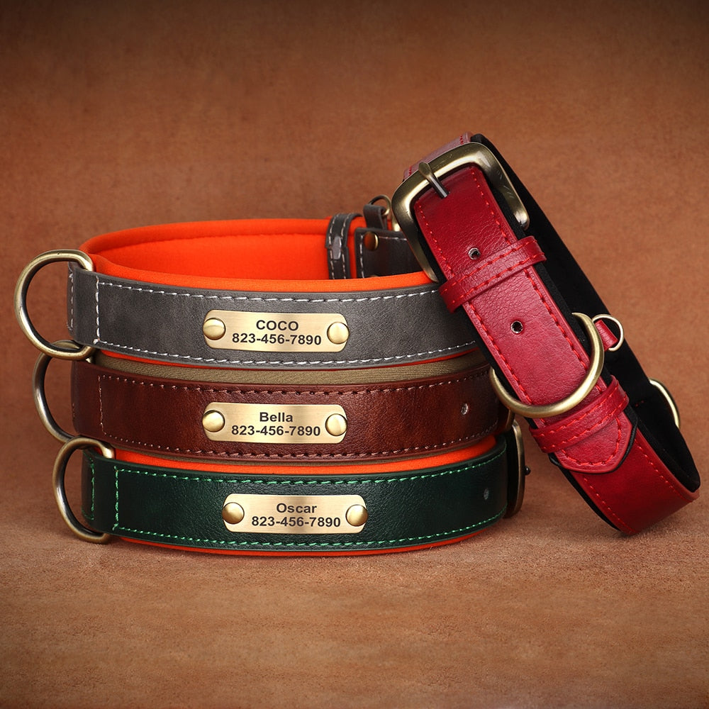 Personalized Dog Collar Leash Custom PU Leather Dog Tag Collars Free Engraved Nameplate