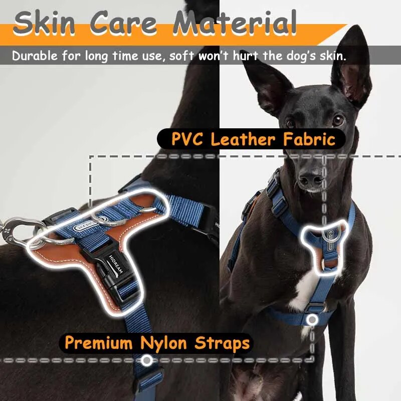 No Pull Dog Harness Adjustable Leather Pet Vest for Easy Walking with 2 Leash Clips