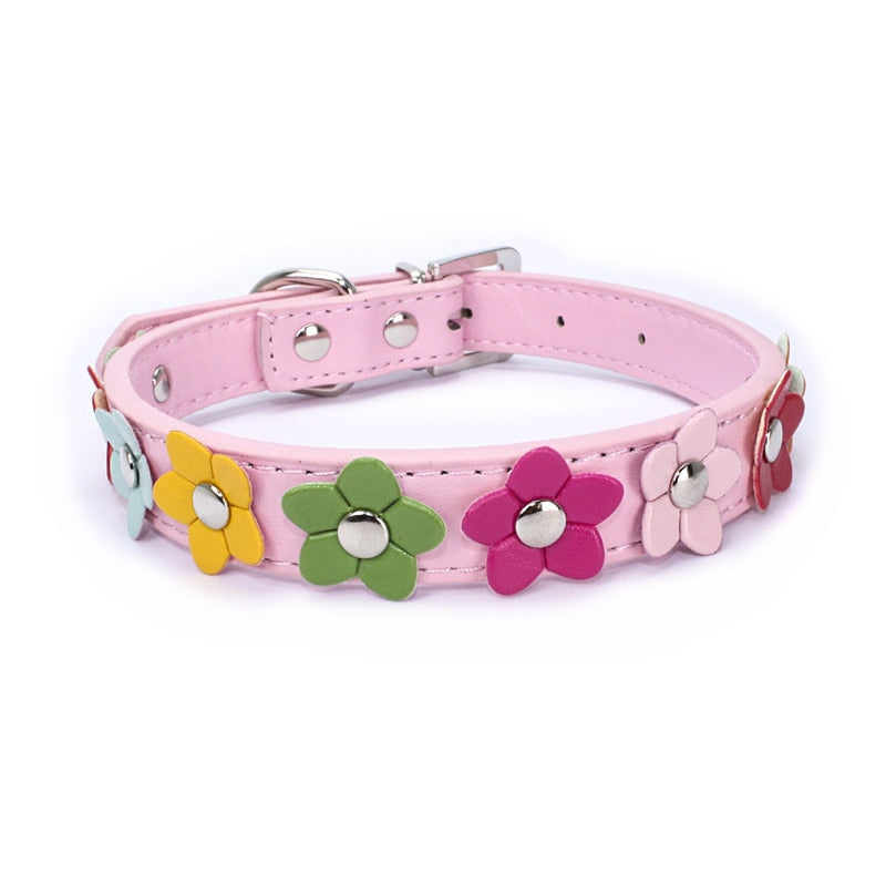 Harko flowers dog collar PU leather