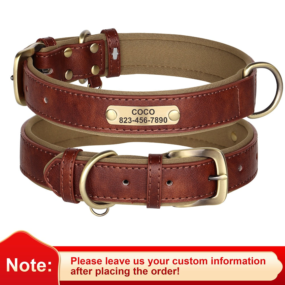 Personalized Dog Collar Leash Custom PU Leather Dog Tag Collars Free Engraved Nameplate