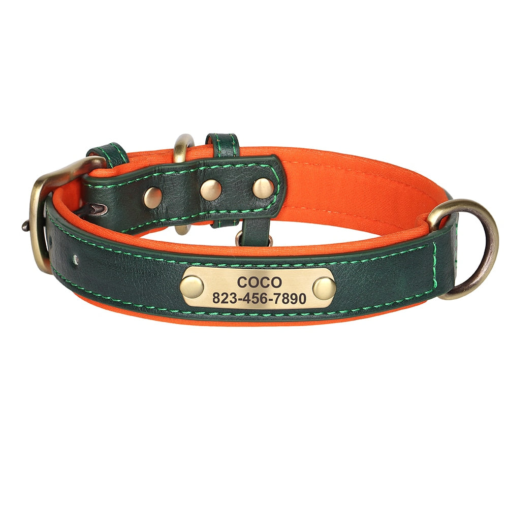 Personalized Dog Collar Leash Custom PU Leather Dog Tag Collars Free Engraved Nameplate