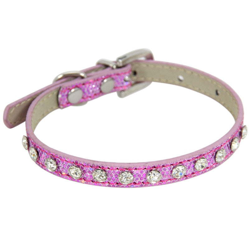 Shining Diamond Rhinestone Cat  Dog Cat Collar Leather