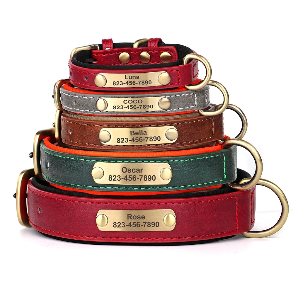 Personalized Dog Collar Leash Custom PU Leather Dog Tag Collars Free Engraved Nameplate