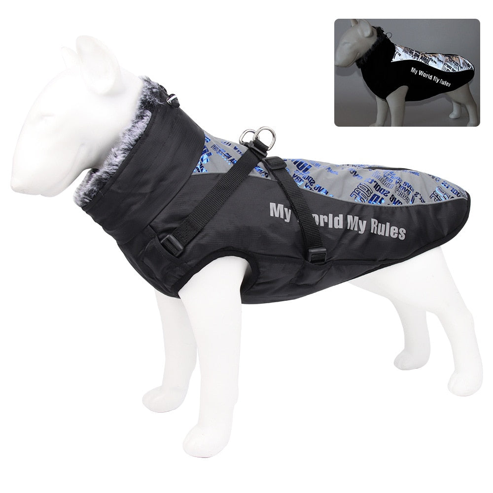 Large Dog Jacket Waterproof Fur Collar