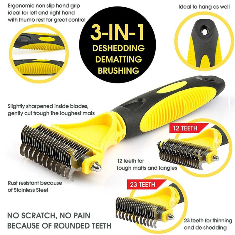 Pets Stainless Steel Grooming Brush Two-Sided Shedding and Dematting