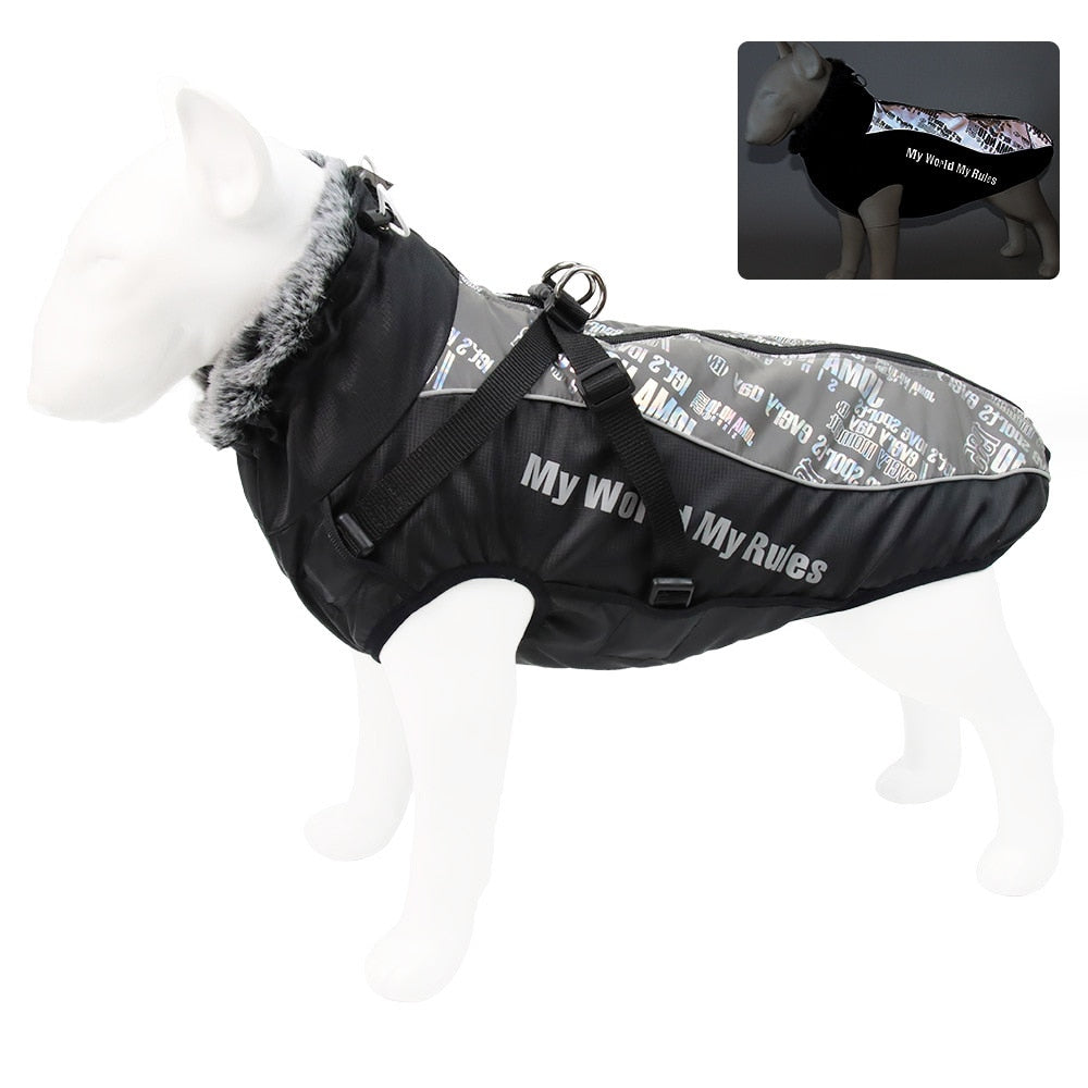 Large Dog Jacket Waterproof Fur Collar