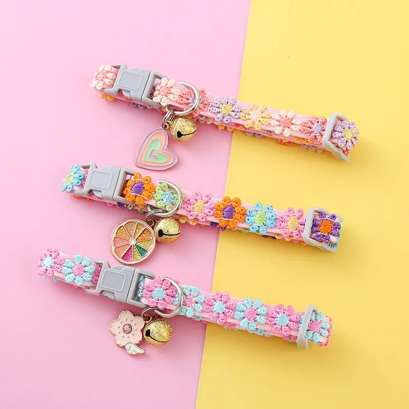 Fashion rainbow flower cat collar with bell