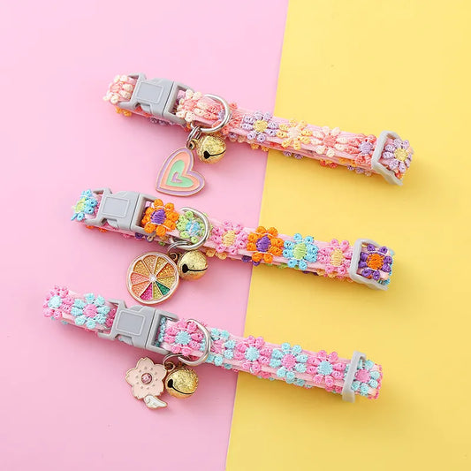 Fashion rainbow flower cat collar with bell