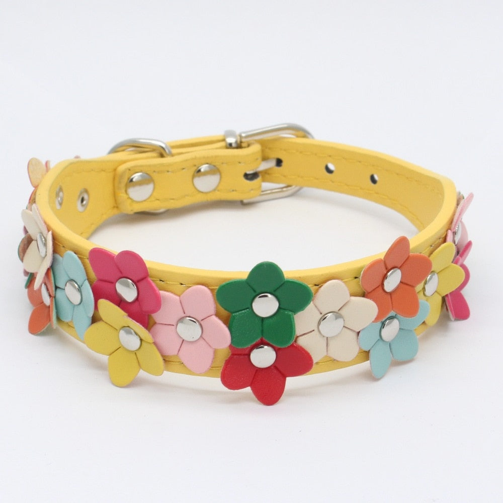 Harko flowers dog collar PU leather