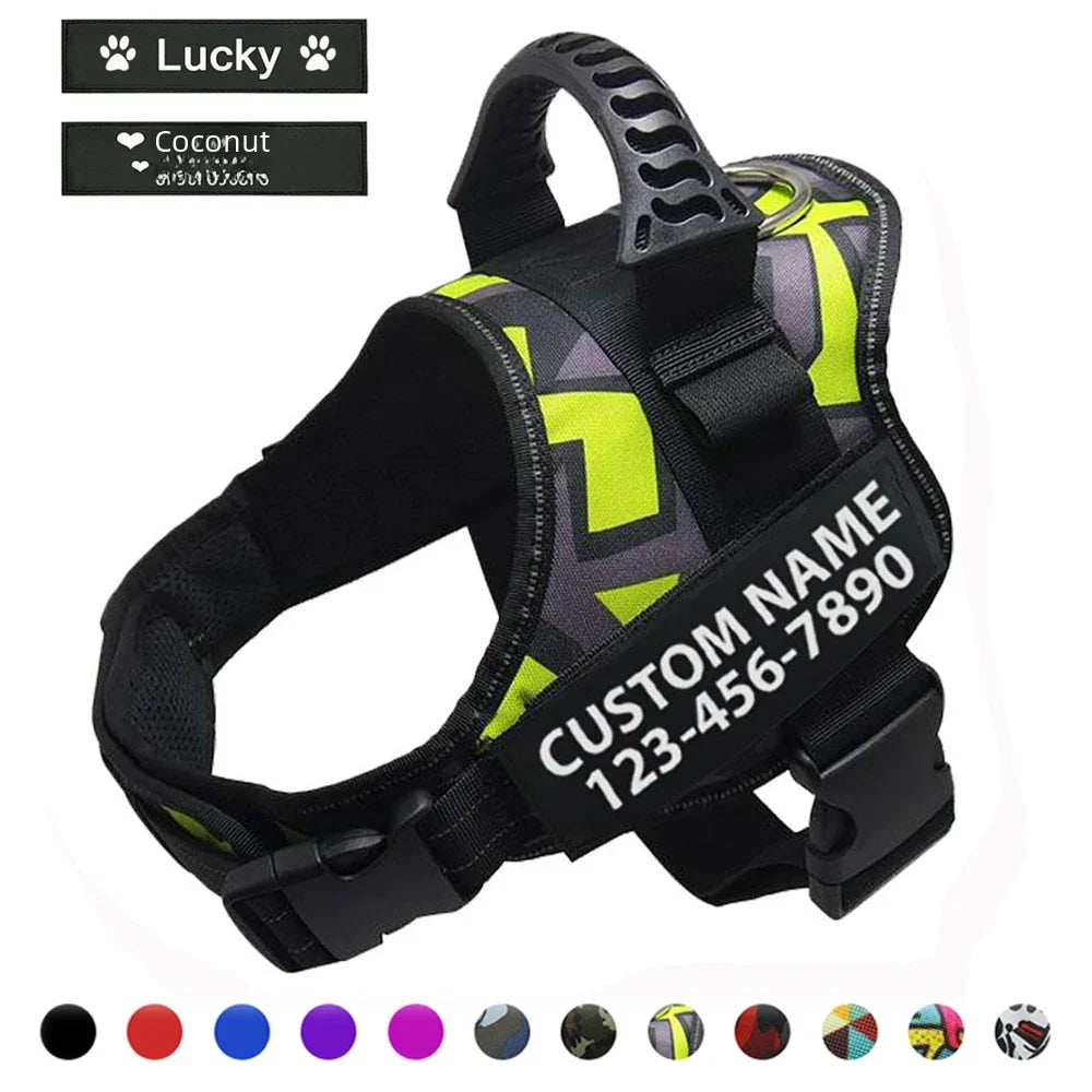 Dog adjustable harness customized ID