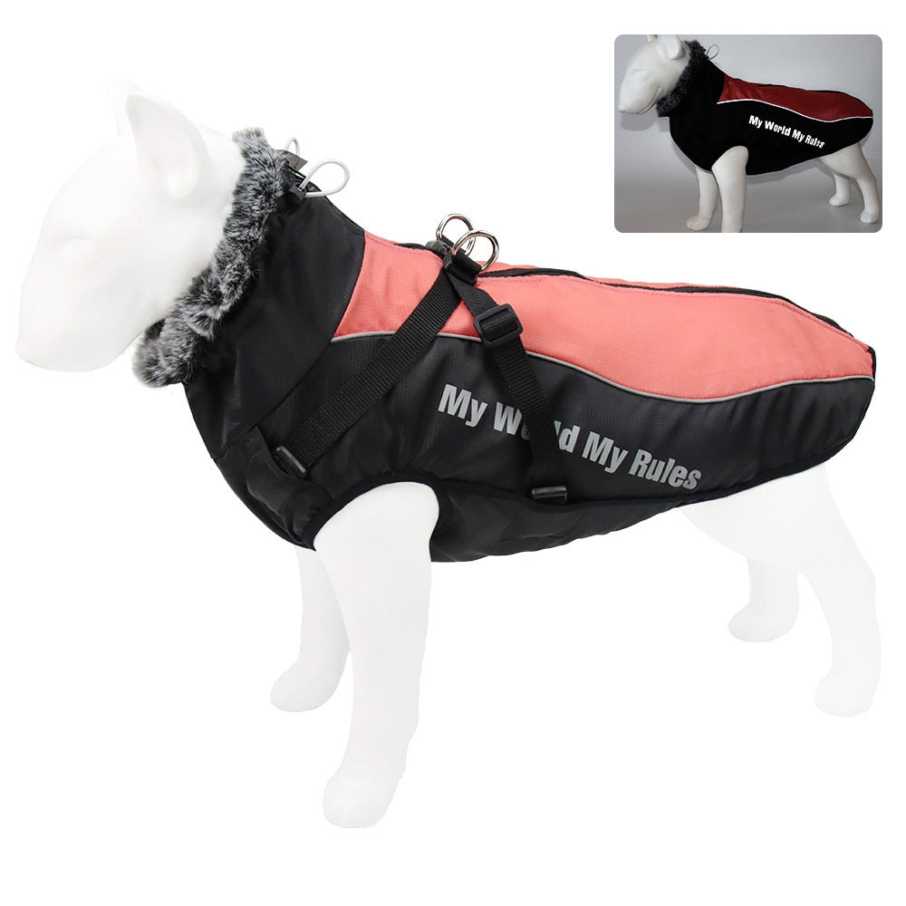 Large Dog Jacket Waterproof Fur Collar